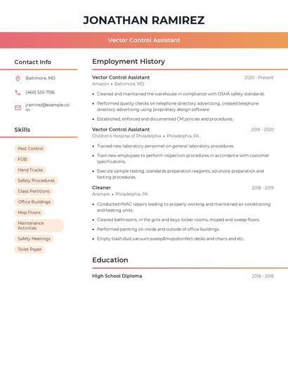 Vector Control Assistant Resume