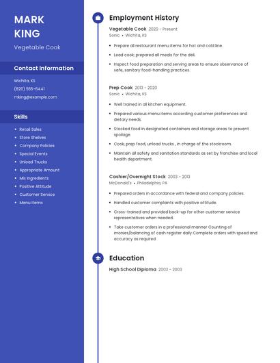 Vegetable Cook Resume