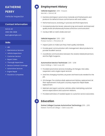 Vehicle Inspector Resume