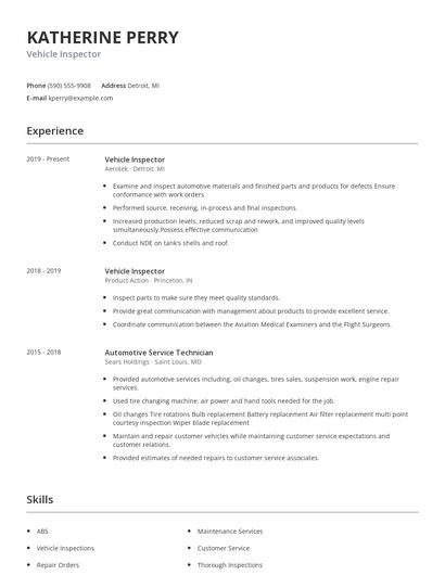 Vehicle Inspector Resume