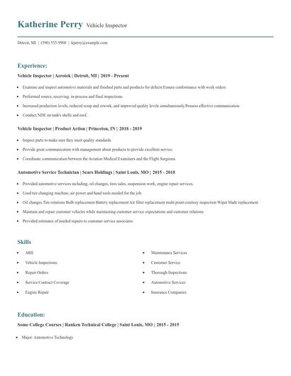 Vehicle Inspector Resume