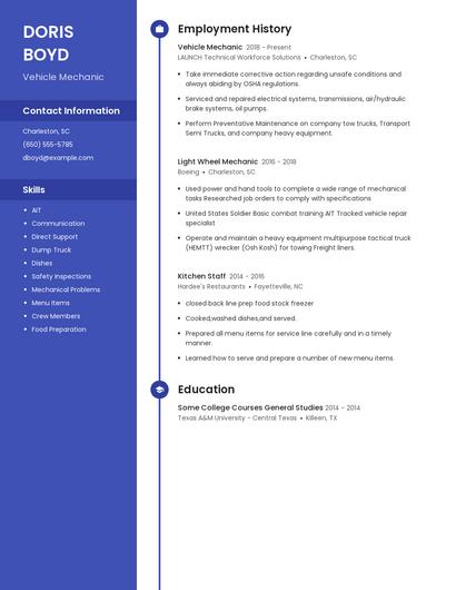 Vehicle Mechanic Resume