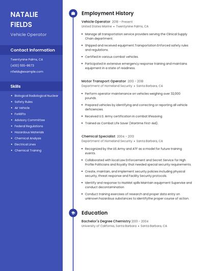 Vehicle Operator Resume