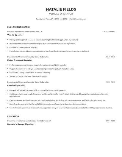 Vehicle Operator Resume