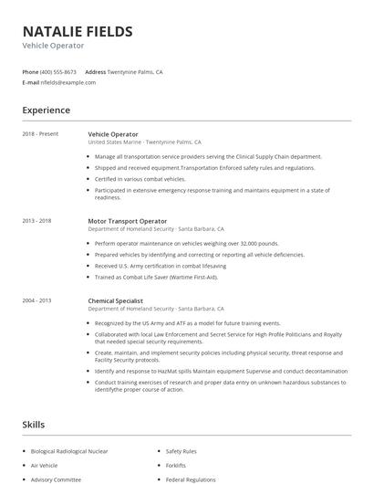 Vehicle Operator Resume