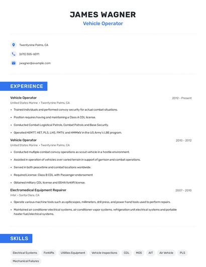 Vehicle Operator Resume