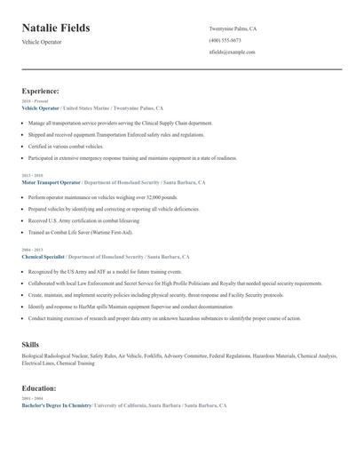 Vehicle Operator Resume