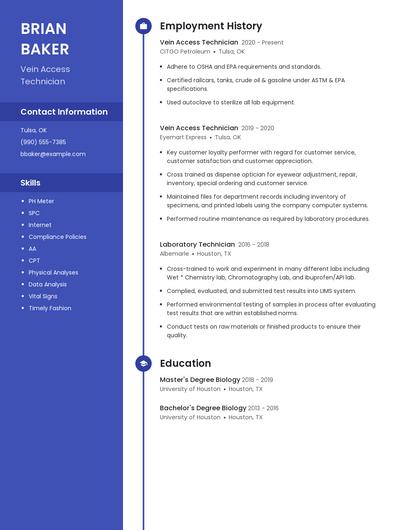 Vein Access Technician Resume