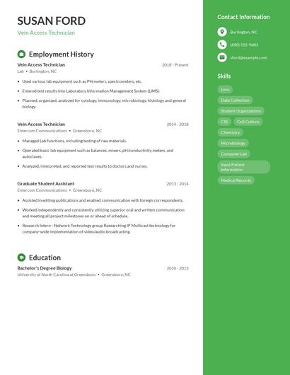 Vein Access Technician Resume