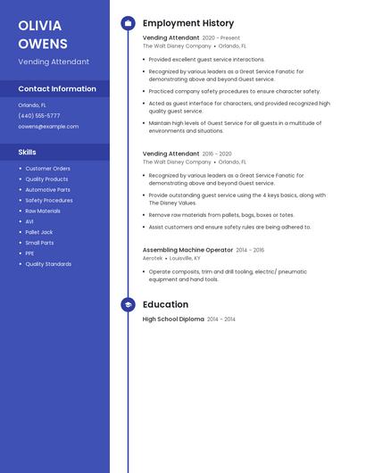 Vending Attendant Resume