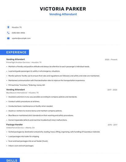 Vending Attendant Resume