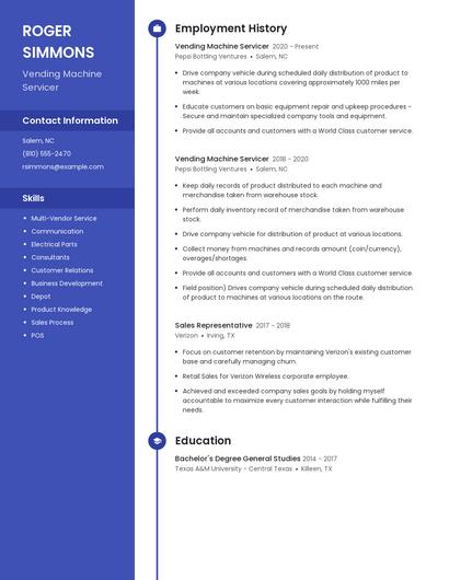 Vending Machine Servicer Resume