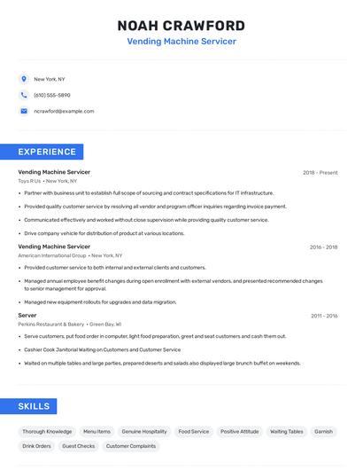 Vending Machine Servicer Resume
