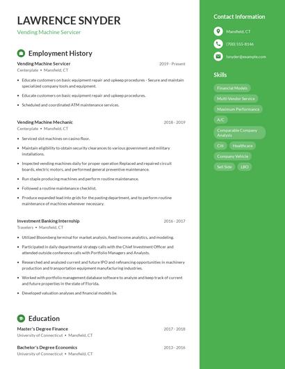 Vending Machine Servicer Resume