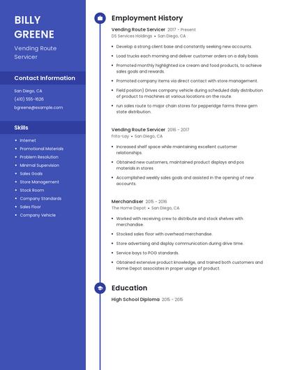 Vending Route Servicer Resume