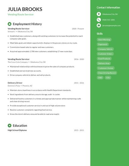 Vending Route Servicer Resume