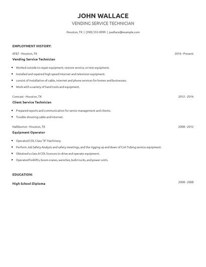 Vending Service Technician Resume