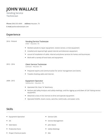 Vending Service Technician Resume