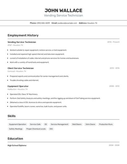 Vending Service Technician Resume