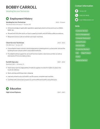 Vending Service Technician Resume