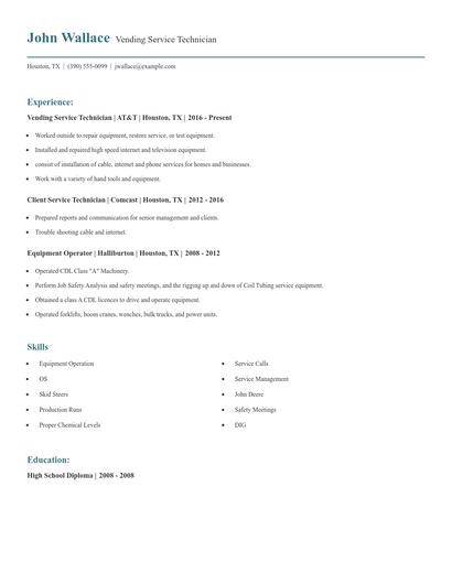 Vending Service Technician Resume