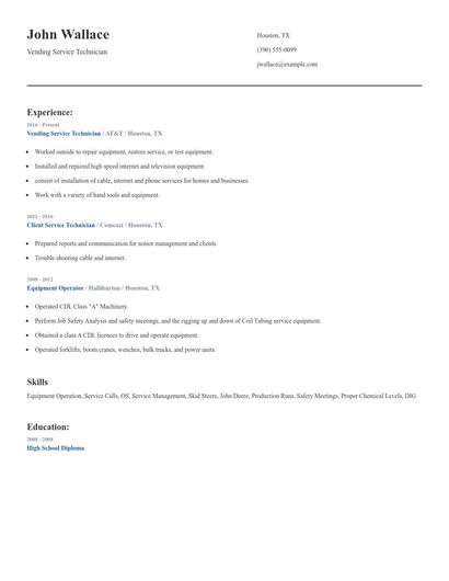 Vending Service Technician Resume