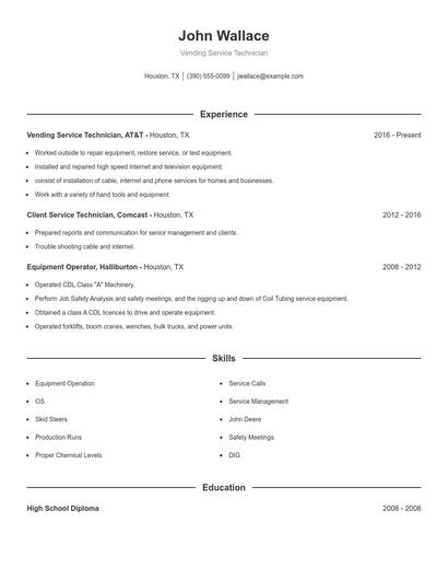Vending Service Technician Resume