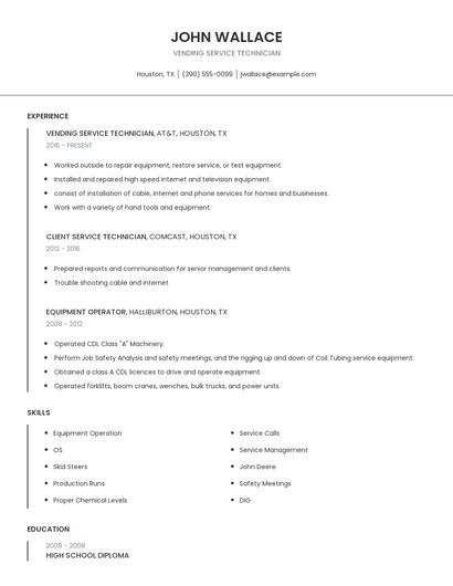 Vending Service Technician Resume
