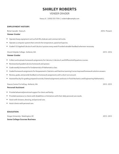 Veneer Grader Resume