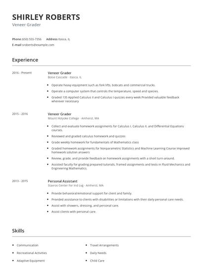 Veneer Grader Resume