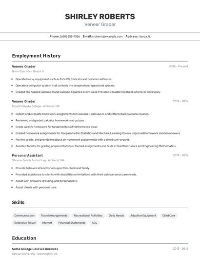 Veneer Grader Resume
