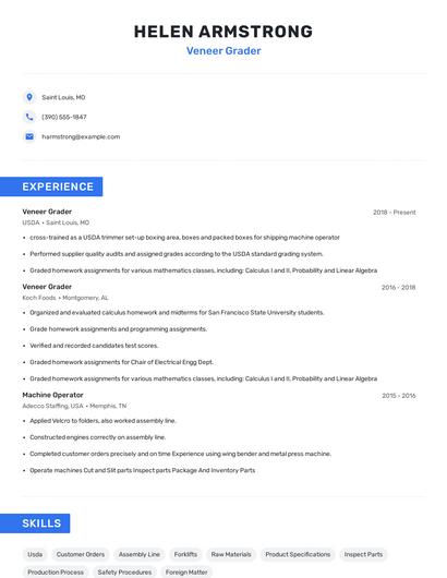 Veneer Grader Resume