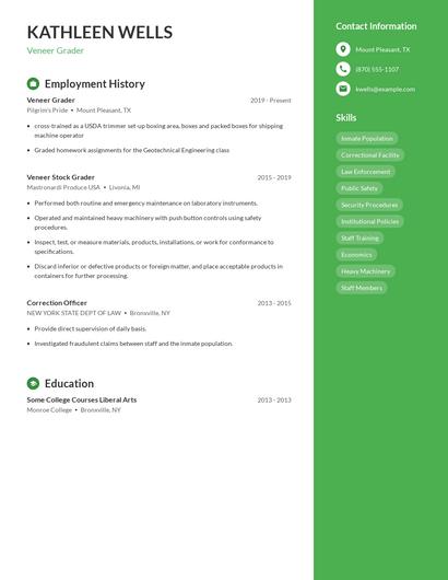 Veneer Grader Resume