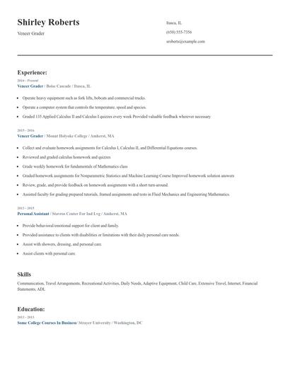 Veneer Grader Resume