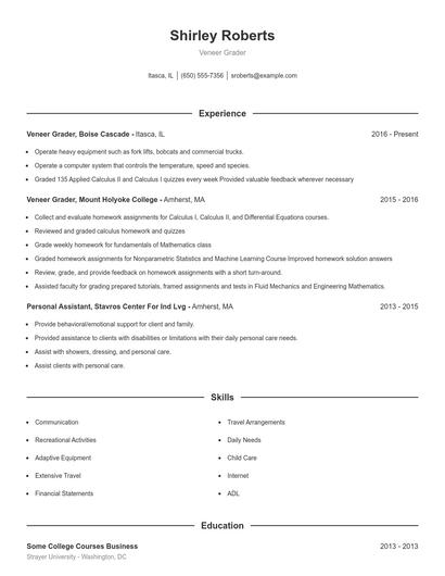 Veneer Grader Resume