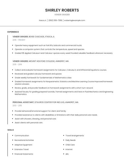 Veneer Grader Resume