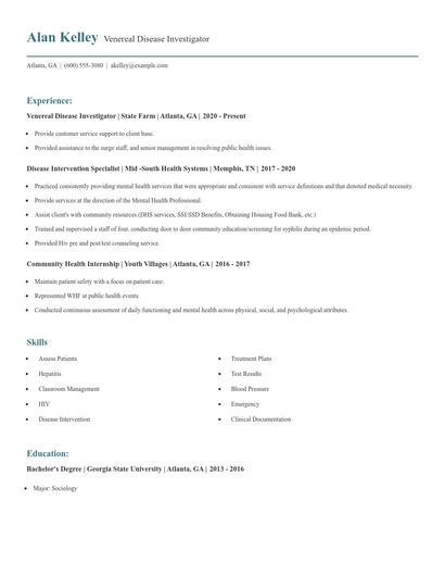 Venereal Disease Investigator Resume