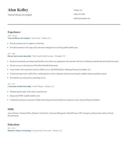 Venereal Disease Investigator Resume