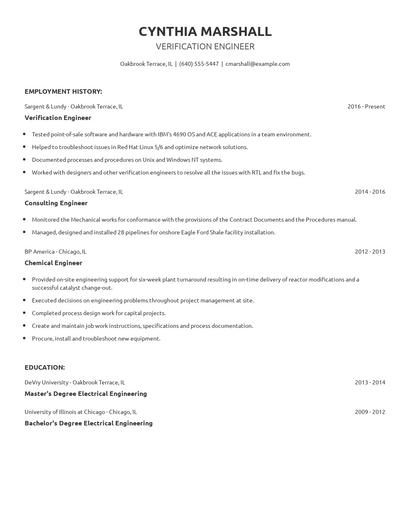 Verification Engineer Resume
