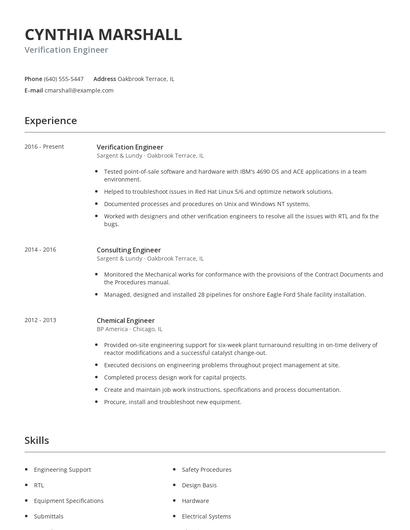 Verification Engineer Resume