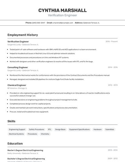 Verification Engineer Resume