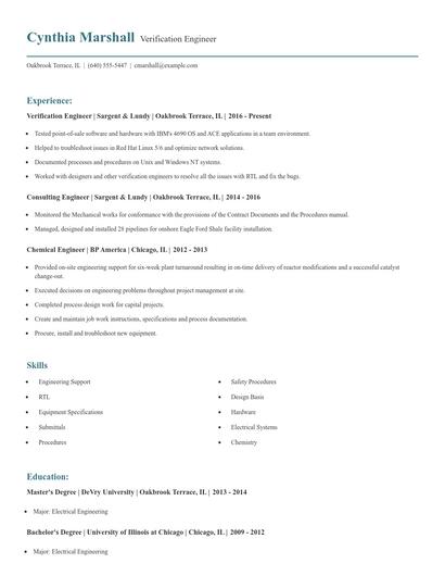 Verification Engineer Resume