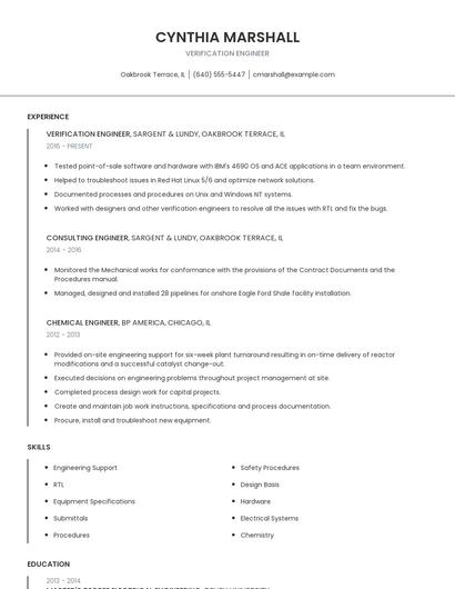 Verification Engineer Resume