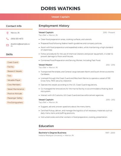 Vessel Captain Resume