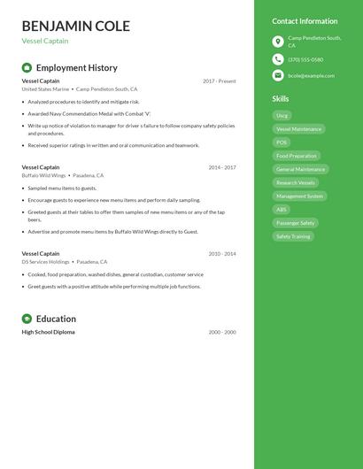Vessel Captain Resume