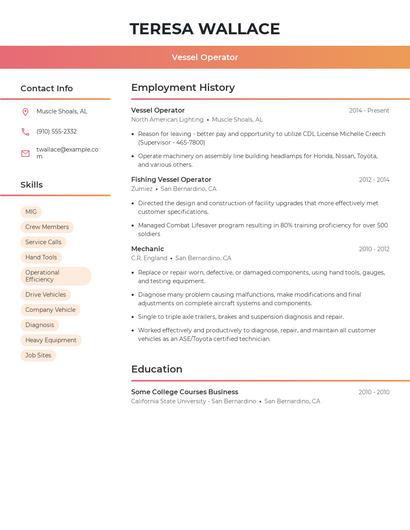 Vessel Operator Resume