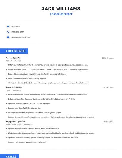 Vessel Operator Resume