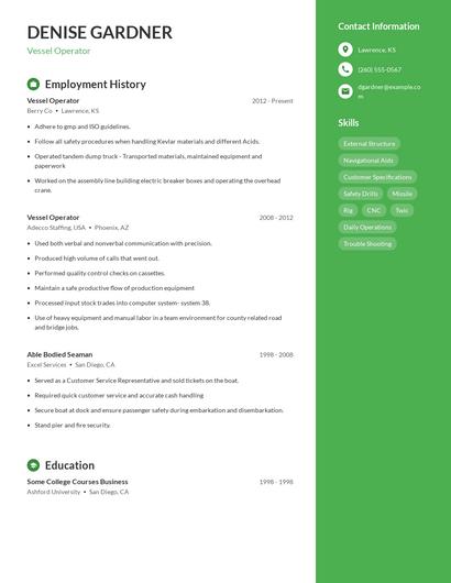 Vessel Operator Resume