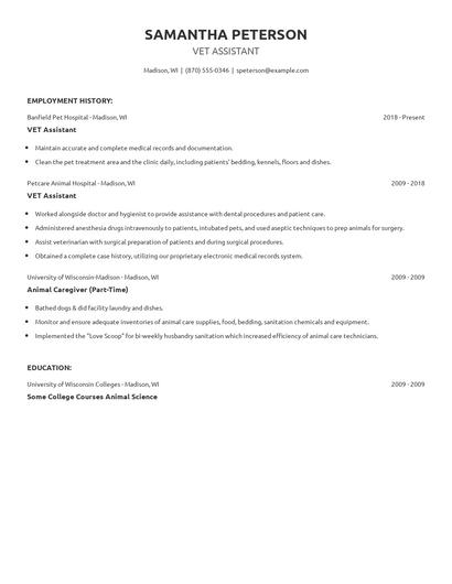 VET Assistant Resume