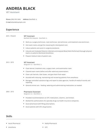 VET Assistant Resume